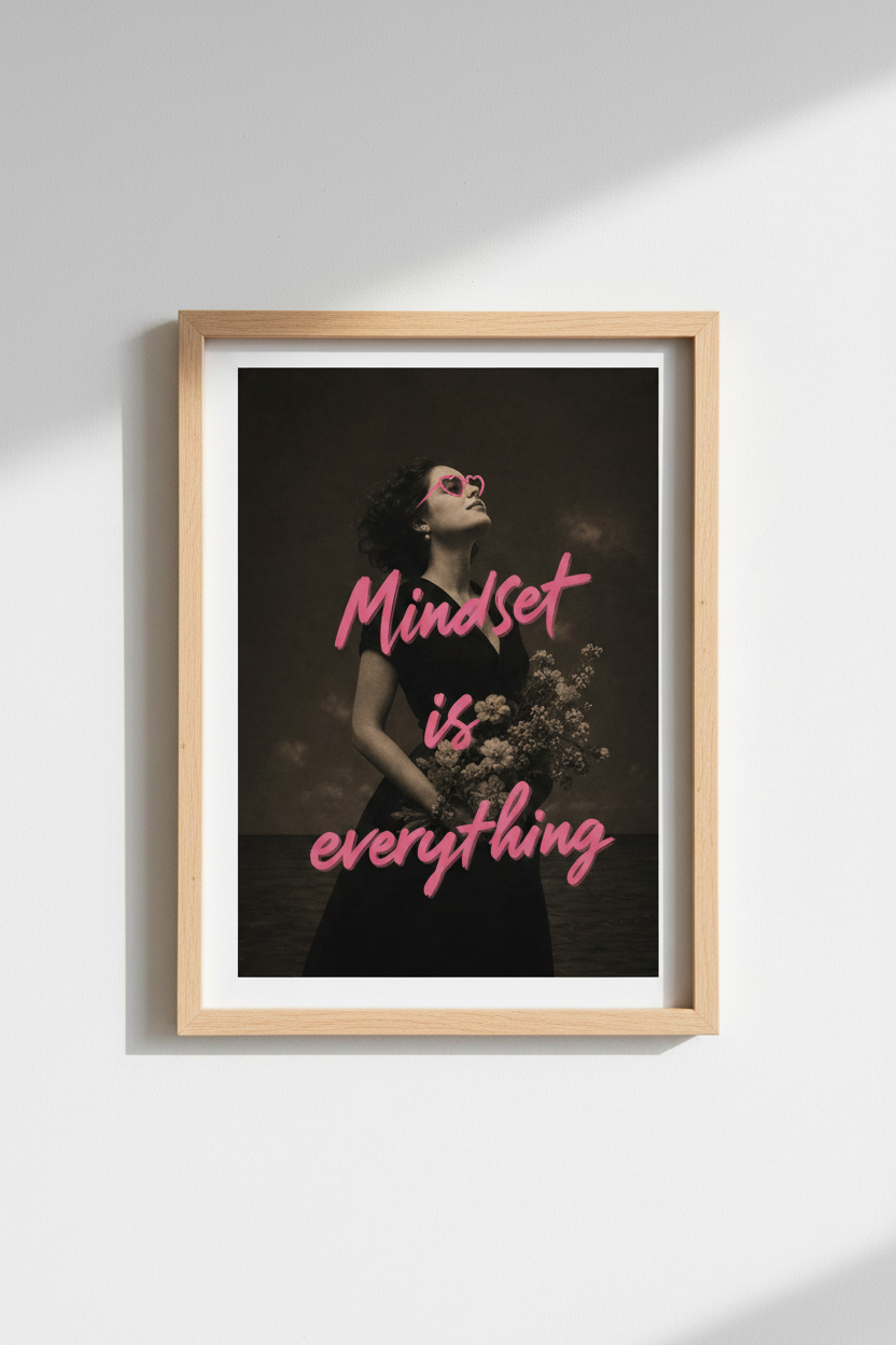 Retro Aesthetic Poster | Mindset is Everything Wall Art, Vintage Pink Quote Decor