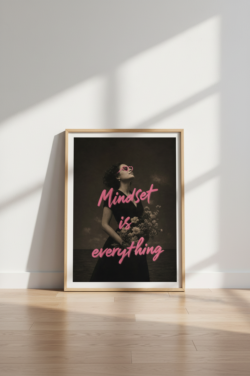 Retro Aesthetic Poster | Mindset is Everything Wall Art, Vintage Pink Quote Decor