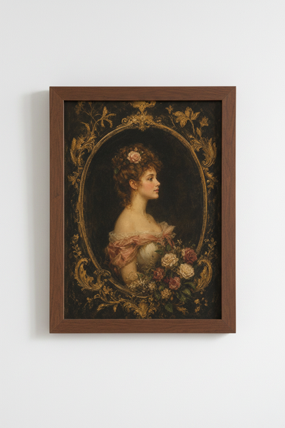 Victorian portrait | Gold Frame, Romantic Era Palette | Living Room Decor
