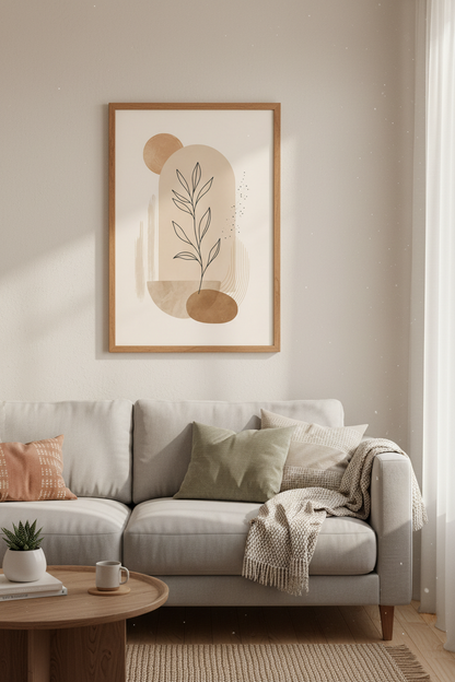 Boho Botanical Abstract Wall Art | Earthy Neutral Decor | Minimalist Leaf Poster