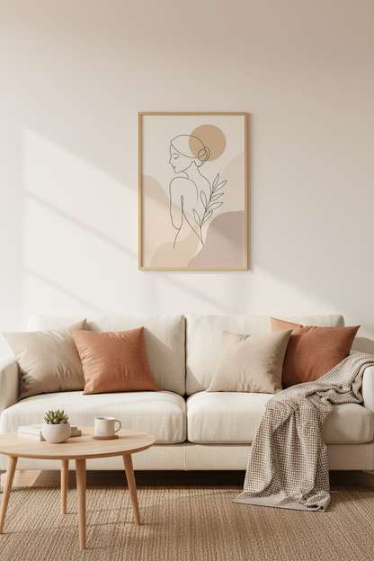 Minimalist Woman Line Art | Neutral Botanical Print, Bedroom Boho Poster