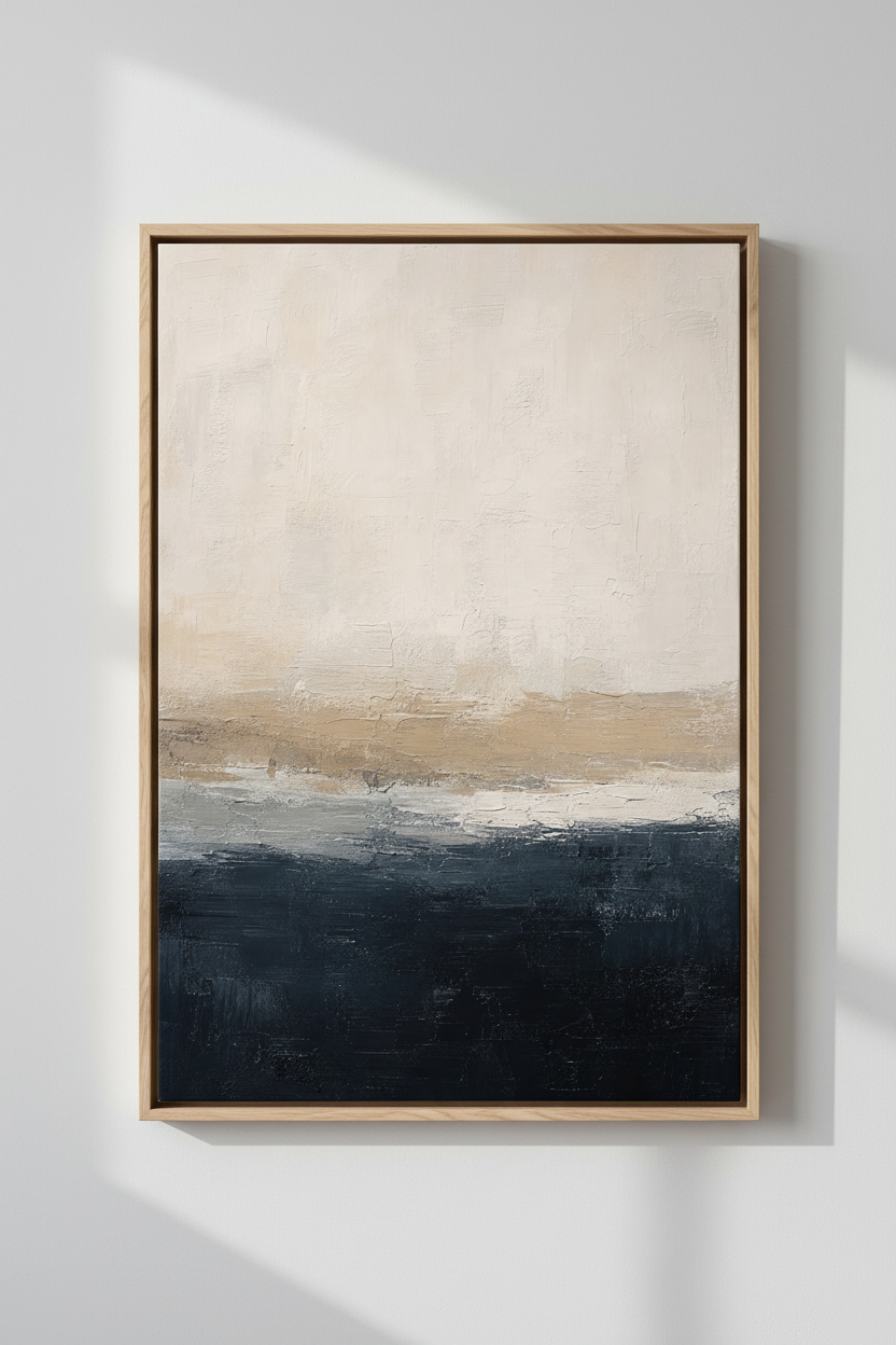 Navy Abstract Art Print | Modern Blue &amp; Beige Textured Painting | Large Minimalist Poster