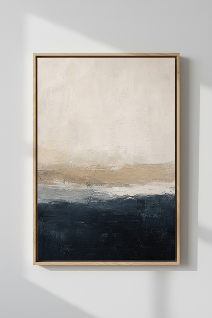 Navy Abstract Art Print | Modern Blue &amp; Beige Textured Painting | Large Minimalist Poster