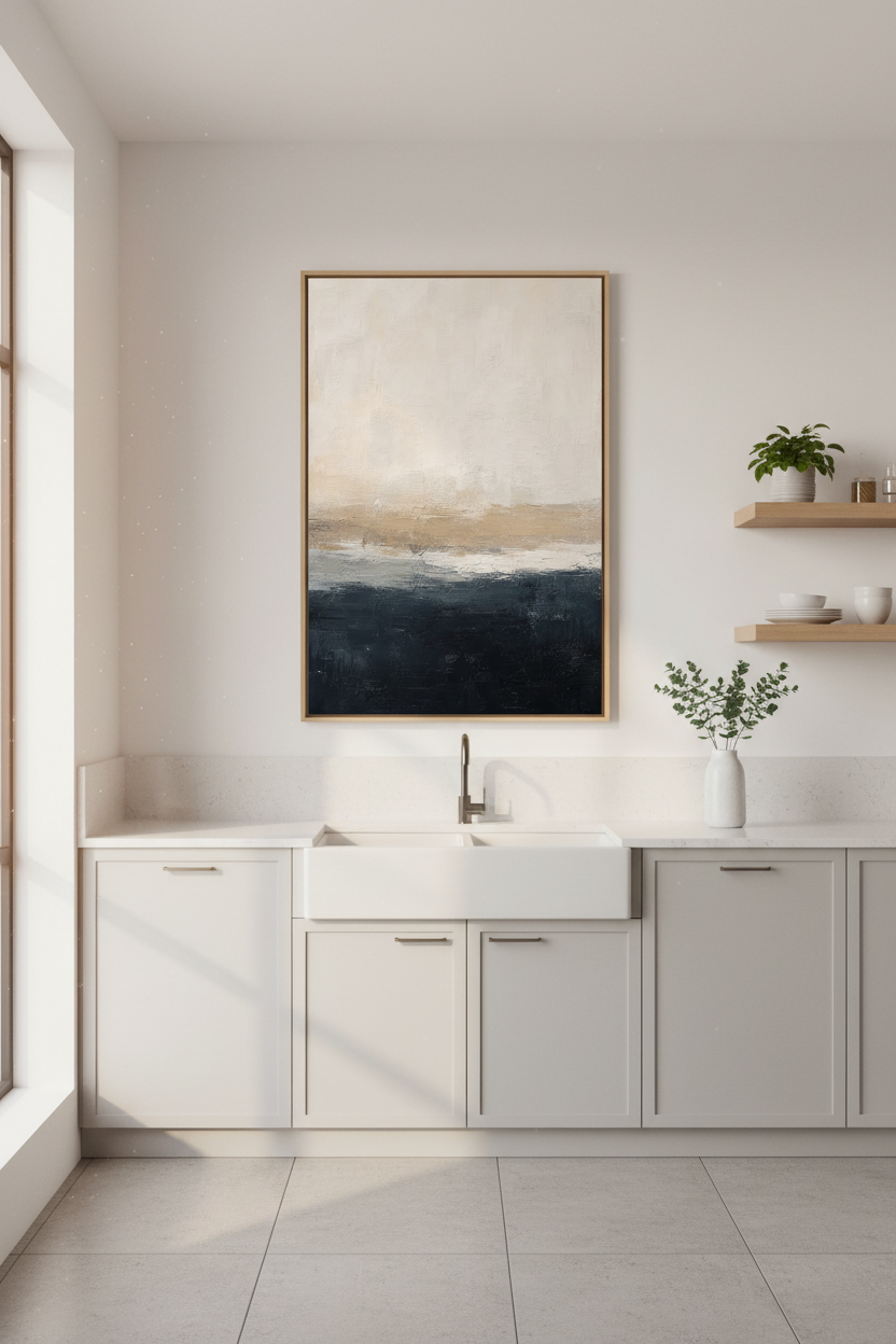 Navy Abstract Art Print | Modern Blue &amp; Beige Textured Painting | Large Minimalist Poster