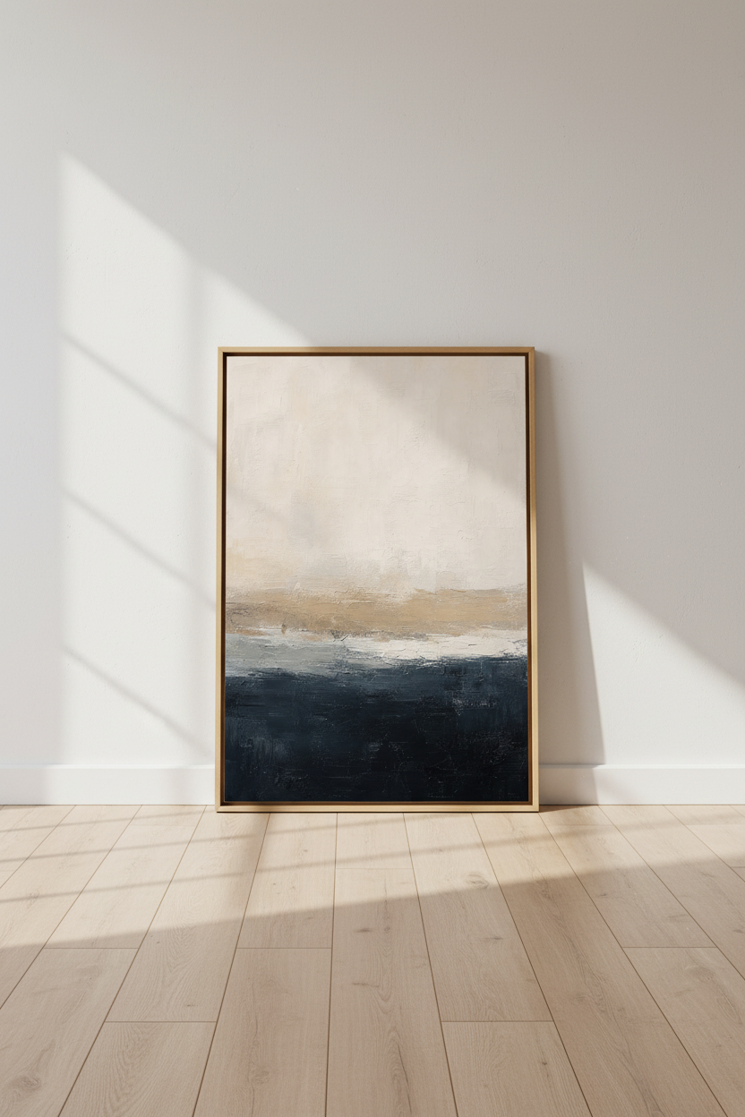 Navy Abstract Art Print | Modern Blue &amp; Beige Textured Painting | Large Minimalist Poster