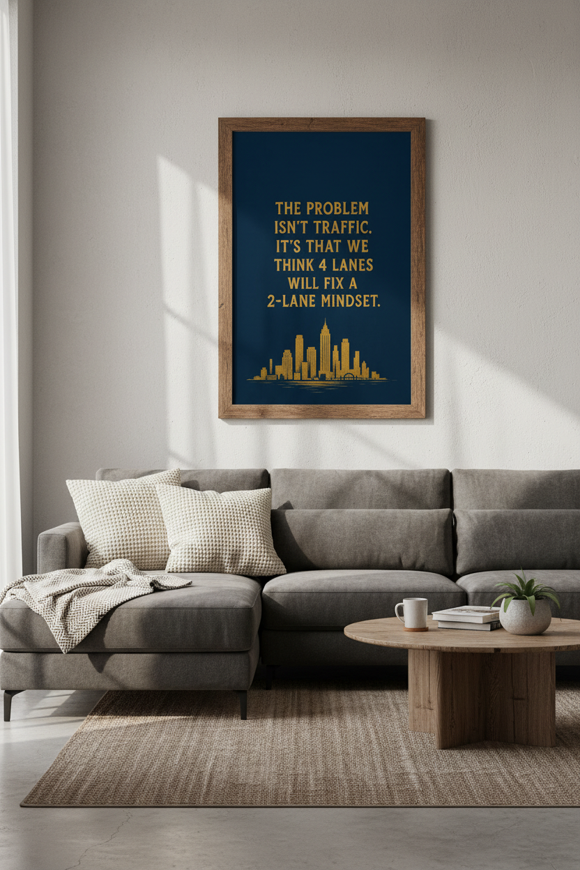 Mindset Quote Wall Art Print | Office Skyline Decor | Navy Gold Poster