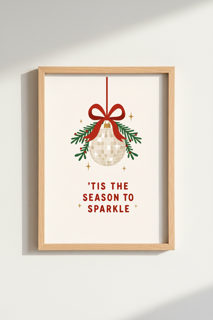 Disco Ball Christmas Decor | Retro Holiday Wall Art Print | Fun Festive Poster