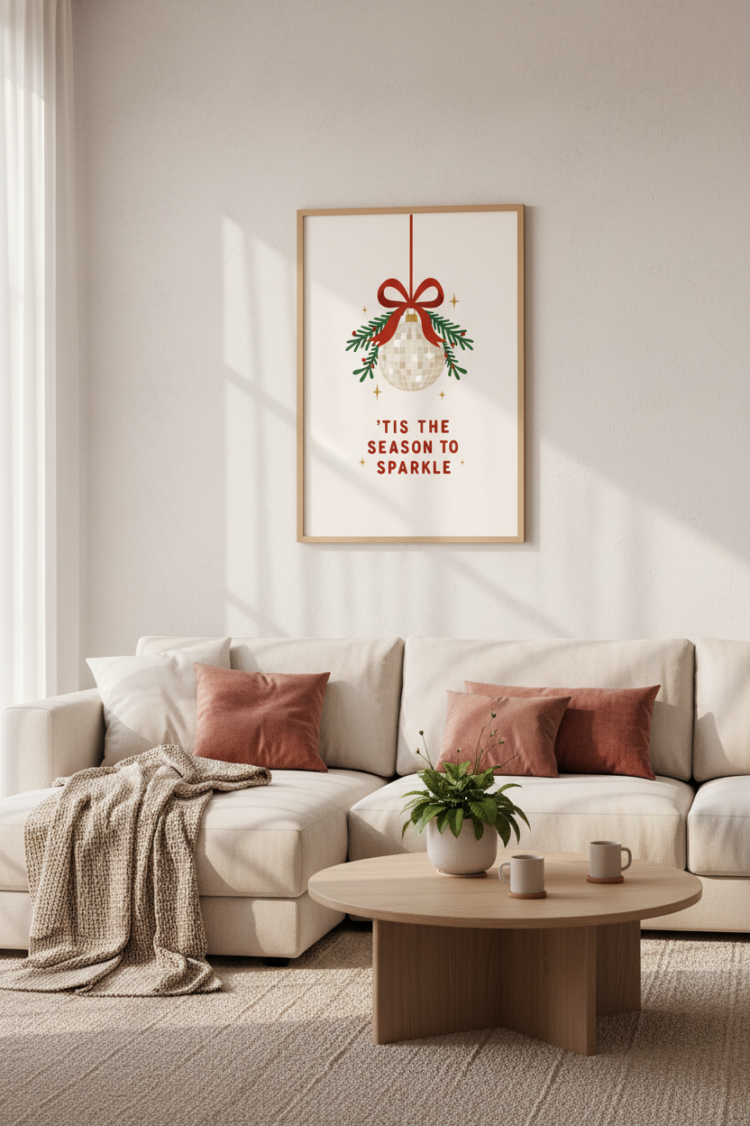 Disco Ball Christmas Decor | Retro Holiday Wall Art Print | Fun Festive Poster