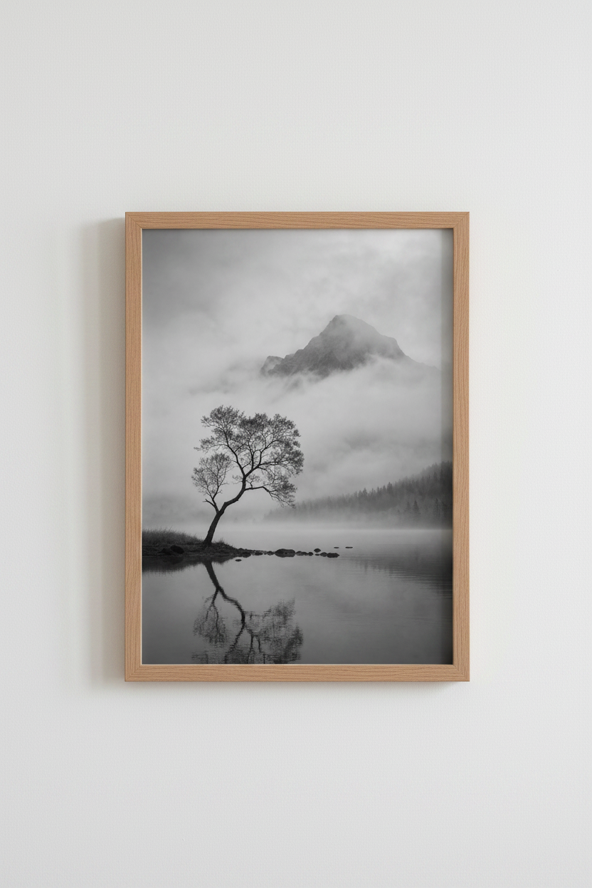 Misty Mountain Wall Art Print | Black and White Landscape Poster | Minimalist Nature Decor