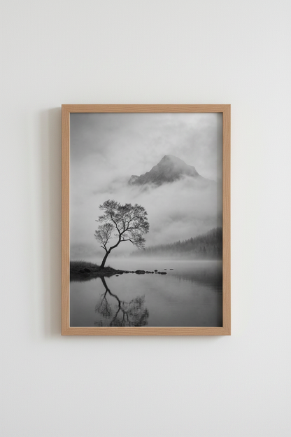 Misty Mountain Wall Art Print | Black and White Landscape Poster | Minimalist Nature Decor