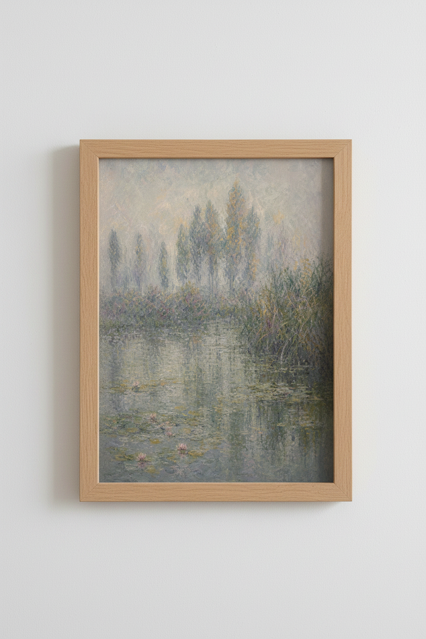 Impressionist Water Lily Wall Art Print | Living Room Decor | Serene Pastel Poster