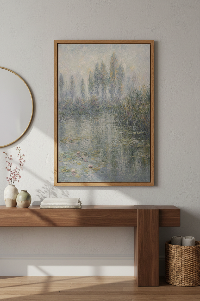Impressionist Water Lily Wall Art Print | Living Room Decor | Serene Pastel Poster