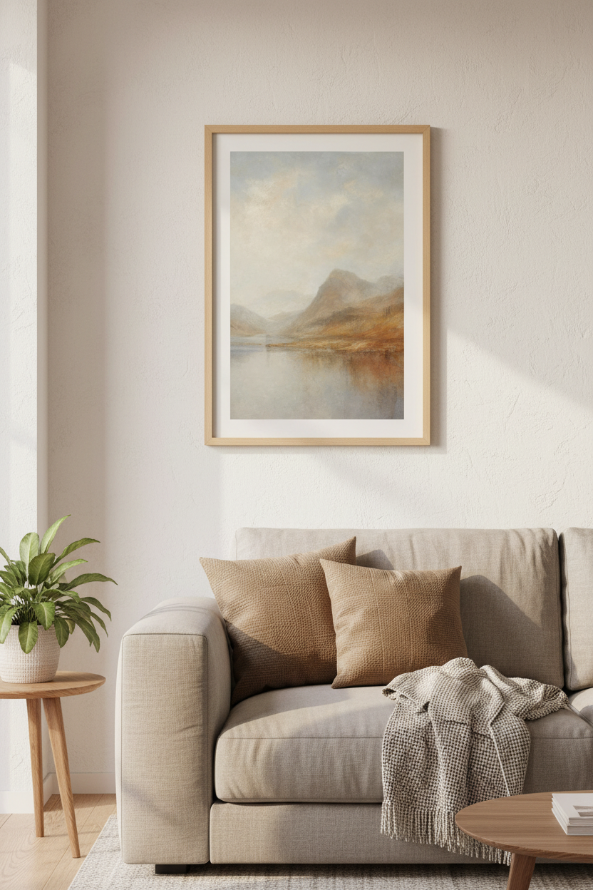 soft landscape print | Misty Mountain Palette, Calm Living Room Decor