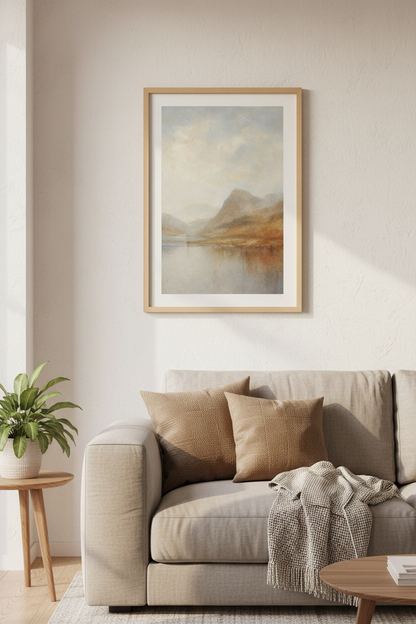 soft landscape print | Misty Mountain Palette, Calm Living Room Decor
