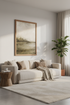 Abstract Moody Landscape | Misty Lake Beige & Grey, Living Room Wall Art