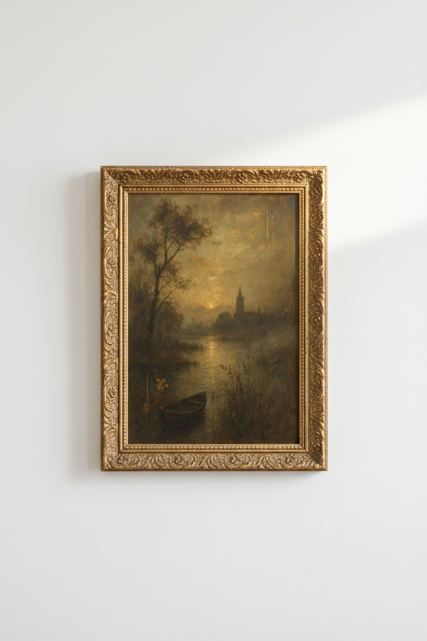 Vintage Landscape Poster Wall Art Print | Living Room Decor | Romantic Golden Poster