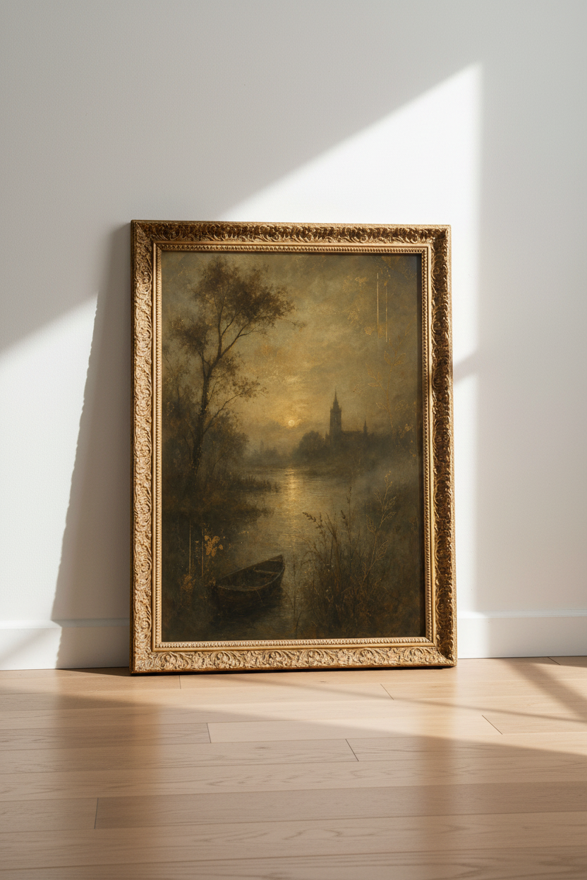 Vintage Landscape Poster Wall Art Print | Living Room Decor | Romantic Golden Poster