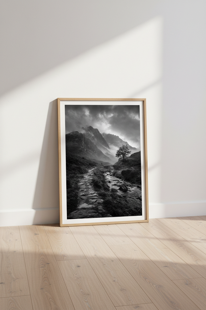 Moody Mountain Wall Art Print | Black and White Nature Decor, Misty Landscape Poster