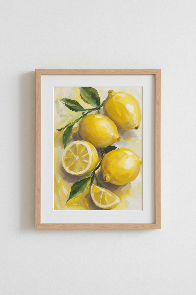 Lemon Wall Art Print | Impressionist Citrus Decor | Bright Yellow Poster