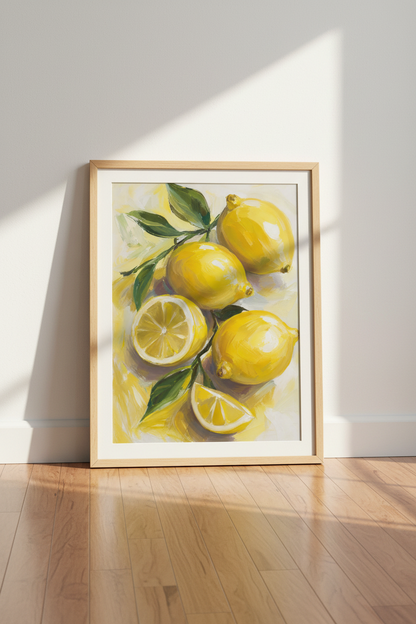 Lemon Wall Art Print | Impressionist Citrus Decor | Bright Yellow Poster