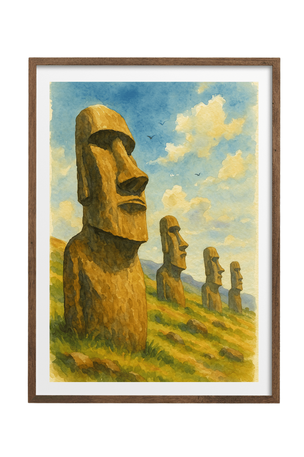 Moai Guardians: Easter Island Watercolor Art Print