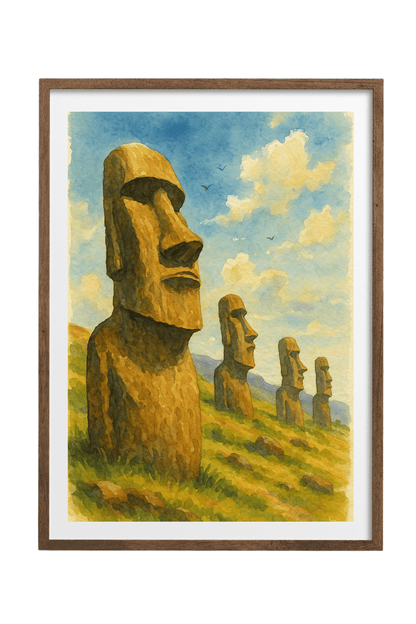 Moai Guardians: Easter Island Watercolor Art Print