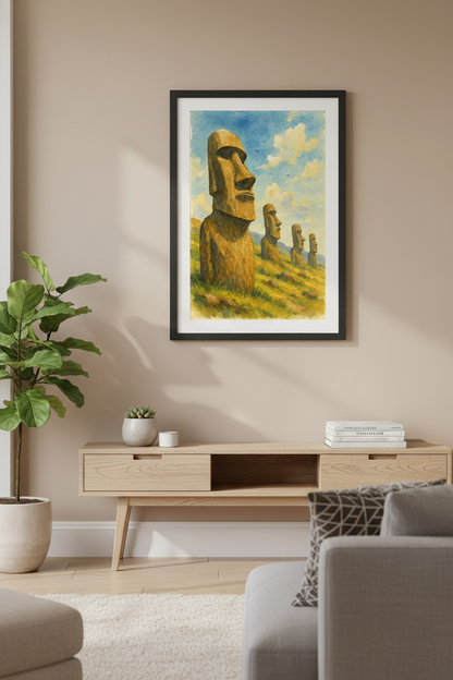 Moai Guardians: Easter Island Watercolor Art Print