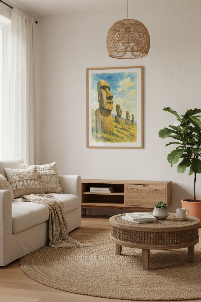 Moai Guardians: Easter Island Watercolor Art Print