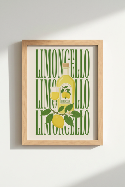 Limoncello Wall Art Print | Italian Kitchen Decor | Retro Citrus Poster