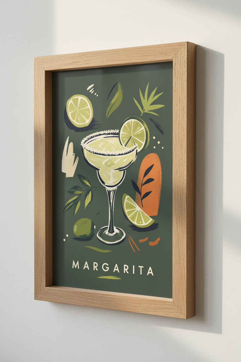 Margarita Cocktail Art Print | Sage Green Kitchen Decor | Retro Bar Poster