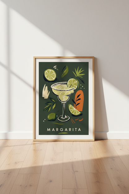 Margarita Cocktail Art Print | Sage Green Kitchen Decor | Retro Bar Poster