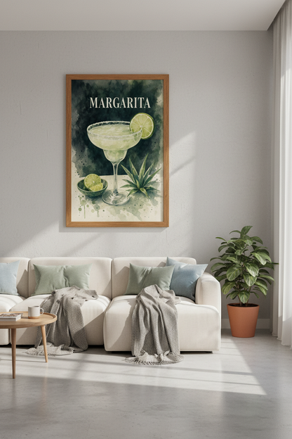 Margarita Cocktail Art | Watercolor Emerald Green Print, Kitchen &amp; Home Bar Decor