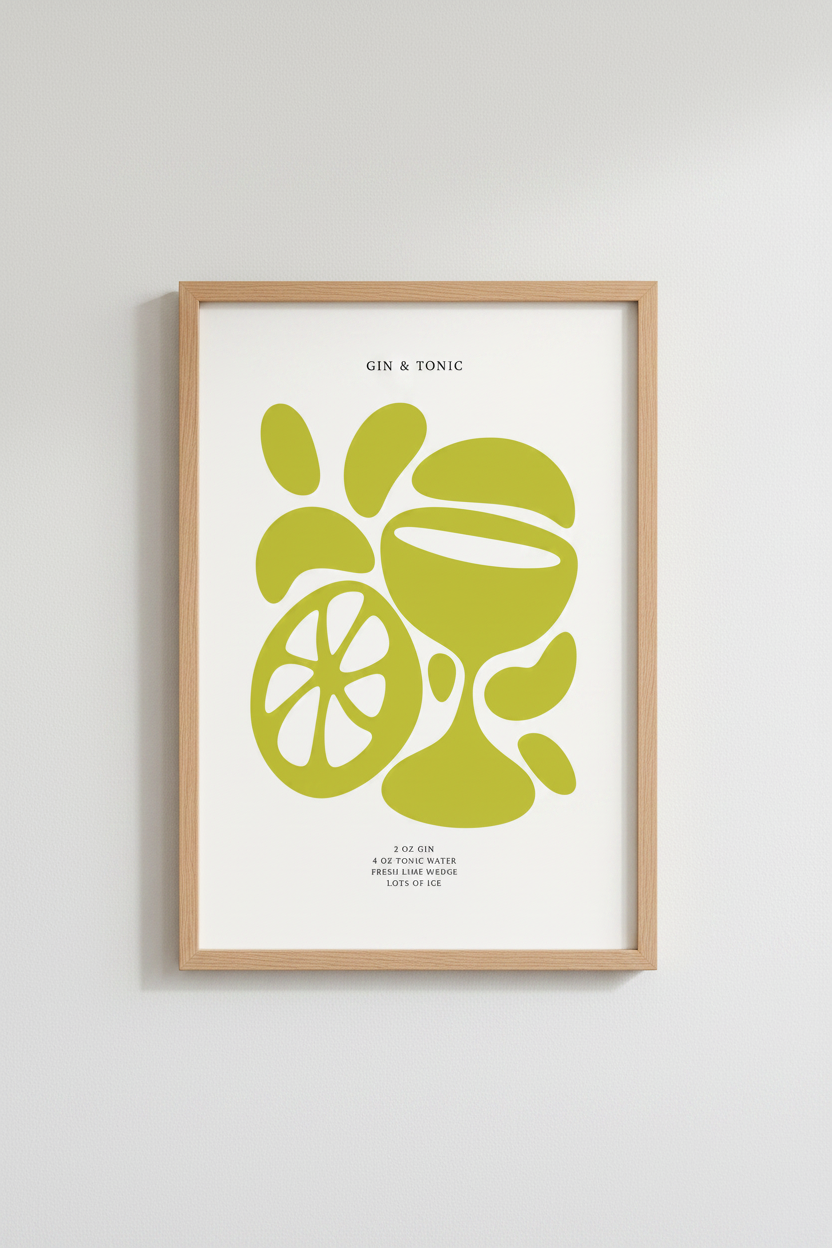 Gin &amp; Tonic Cocktail Wall Art Print | Modern Bar Cart Decor | Minimalist Poster