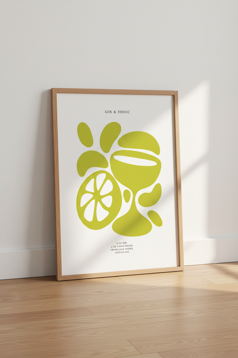 Gin &amp; Tonic Cocktail Wall Art Print | Modern Bar Cart Decor | Minimalist Poster