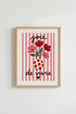 Playful floral print | Whimsical vase decor, pink stripes | Living room poster