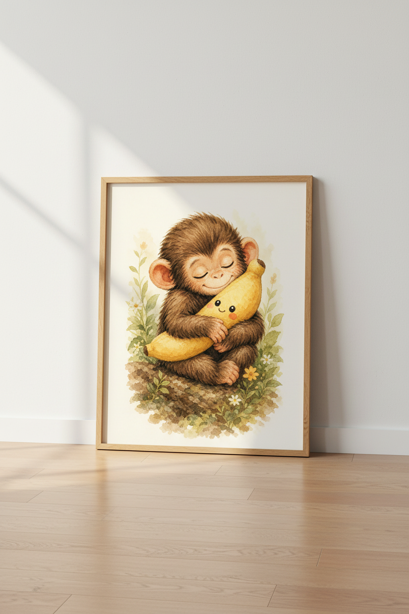 Watercolor Baby Monkey Wall Art Print | Nursery Decor | Cute Jungle Poster