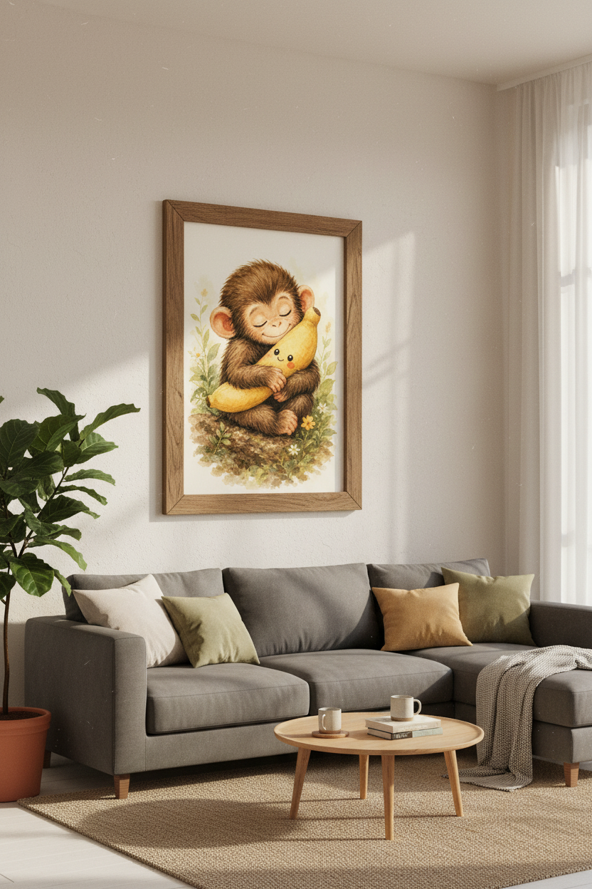 Watercolor Baby Monkey Wall Art Print | Nursery Decor | Cute Jungle Poster