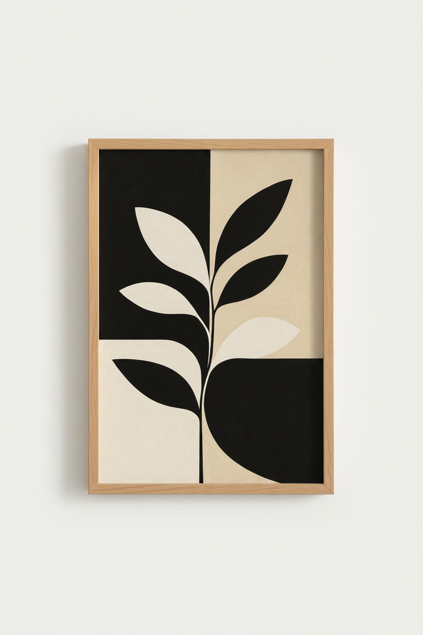 Minimalist Botanical Poster | Black Cream Palette, Living Room