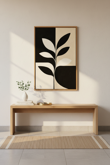 Minimalist Botanical Poster | Black Cream Palette, Living Room