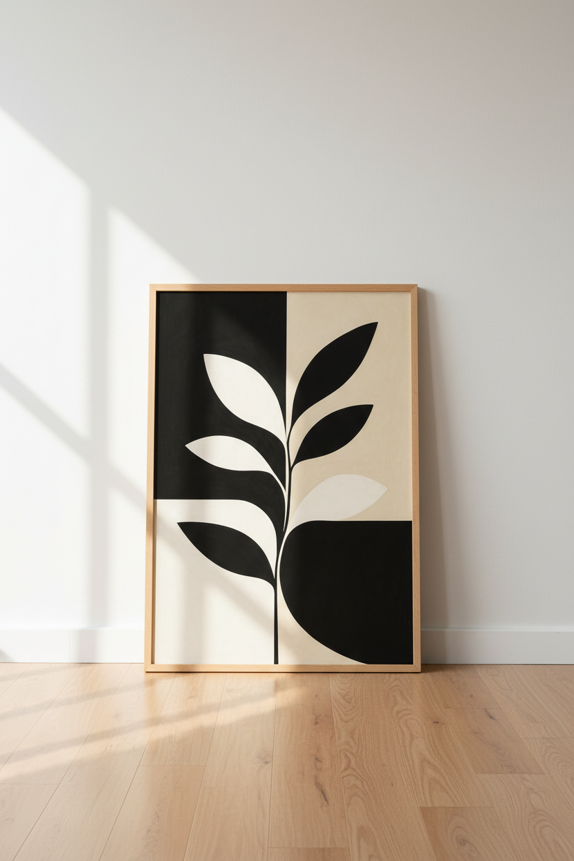 Minimalist Botanical Poster | Black Cream Palette, Living Room