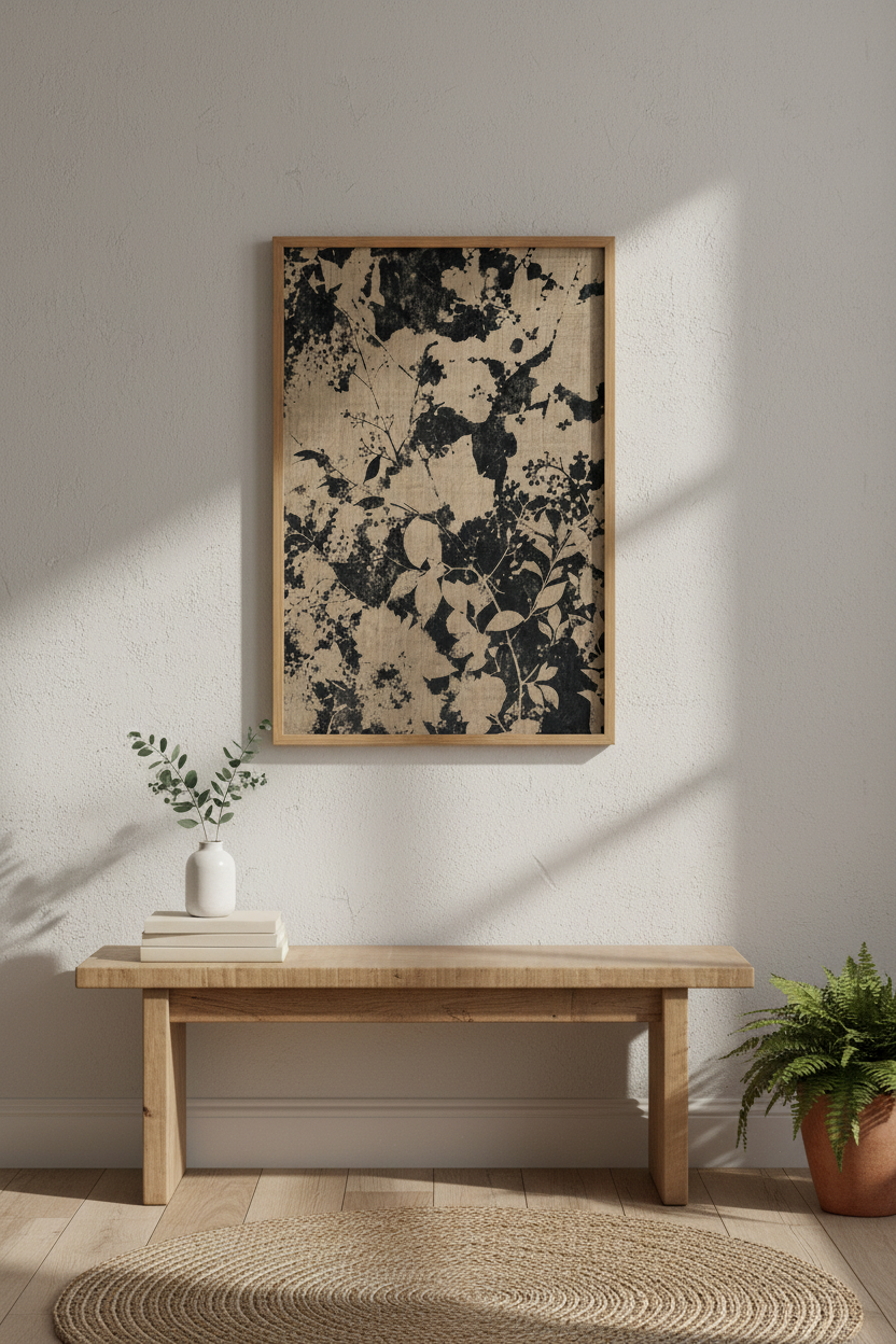Botanical Poster | Linen Texture, Neutral Tones | Wall Decor
