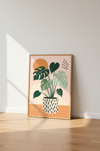 Monstera Plant Wall Art | Mid Century Modern Botanical, Boho Living Room Decor