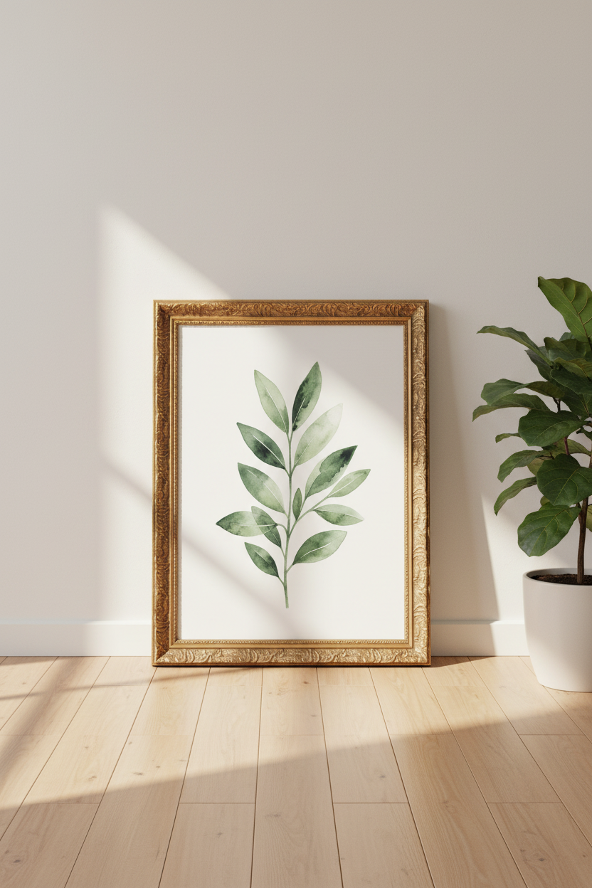 Botanical wall art | Watercolor leaves, living room decor | Minimalist poster