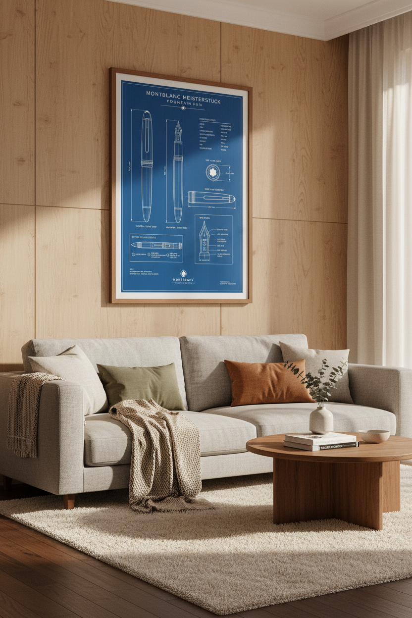 Montblanc Meisterstuck Pen Blueprint Wall Art | Office Decor | Industrial Poster