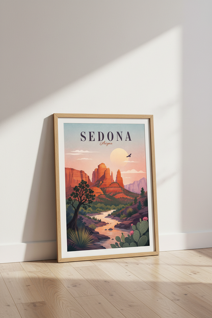 Sedona Arizona Travel Poster | Desert Red Rock Wall Art, Southwestern Decor