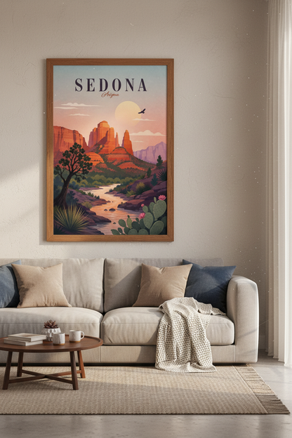 Sedona Arizona Travel Poster | Desert Red Rock Wall Art, Southwestern Decor