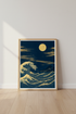 Great Wave Japanese Wall Art | Gold & Navy Blue Decor | Japandi Poster