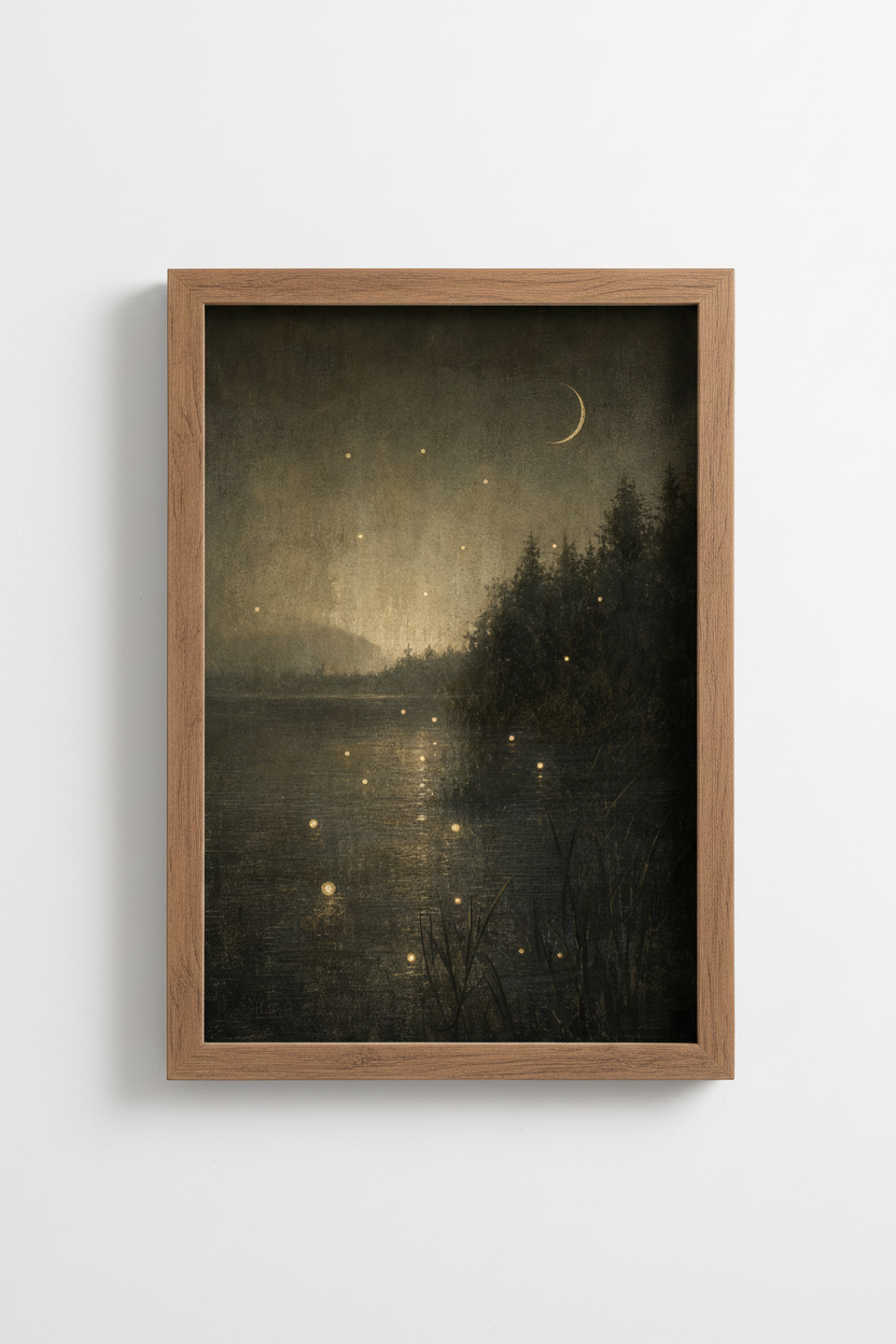 Moonlit Forest Lake Wall Art | Moody Dark Academia Decor | Ethereal Nature Poster