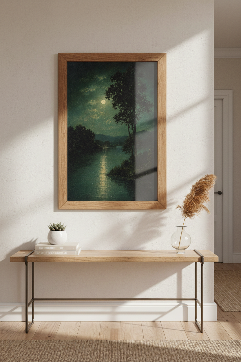 Moonlit Landscape Wall Art Print | Living Room Decor | Moody Poster