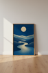 Moonlit River Landscape Wall Art Print | Navy Blue Bedroom Decor | Abstract Nature Poster